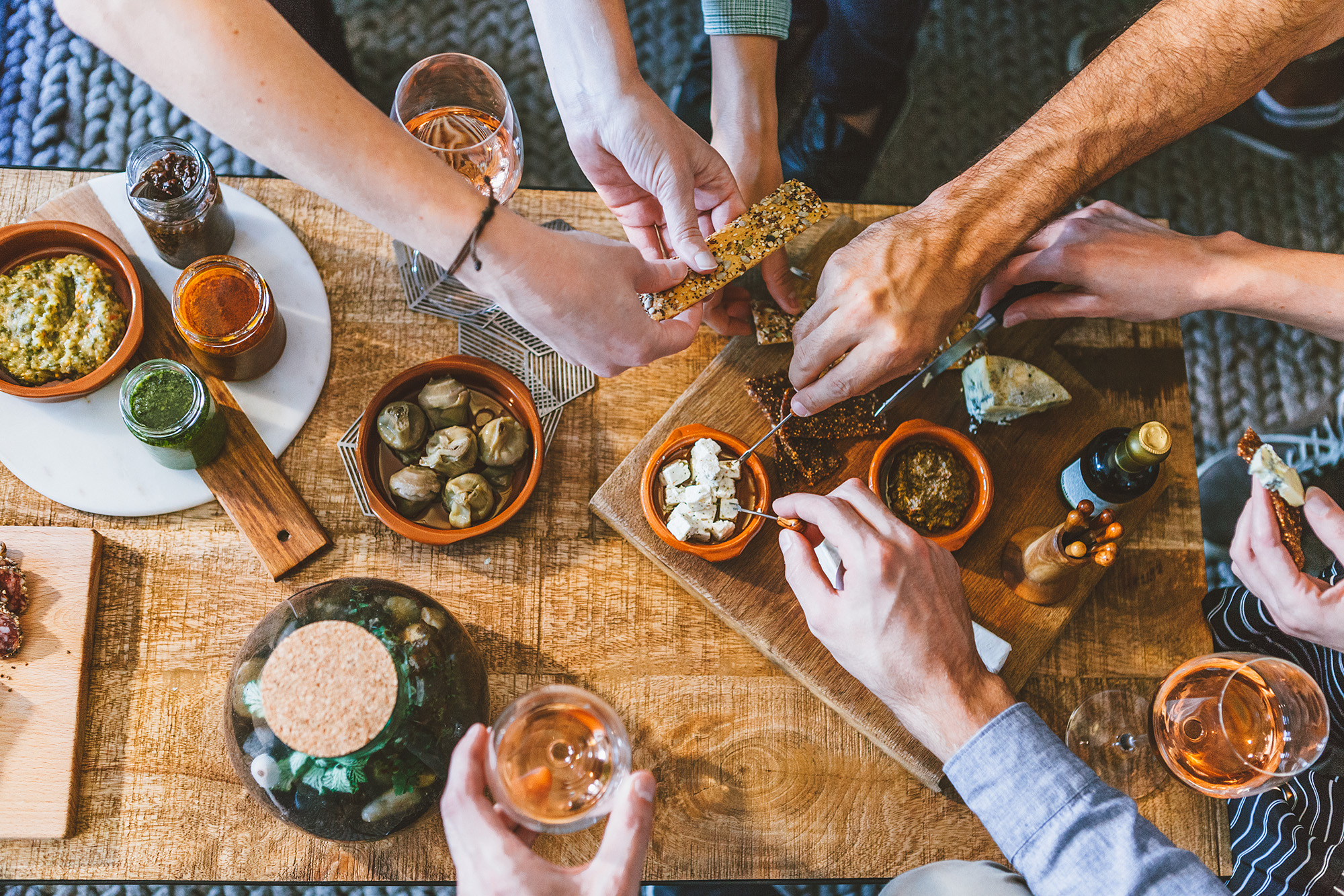 Friends enjoying food together in San Diego